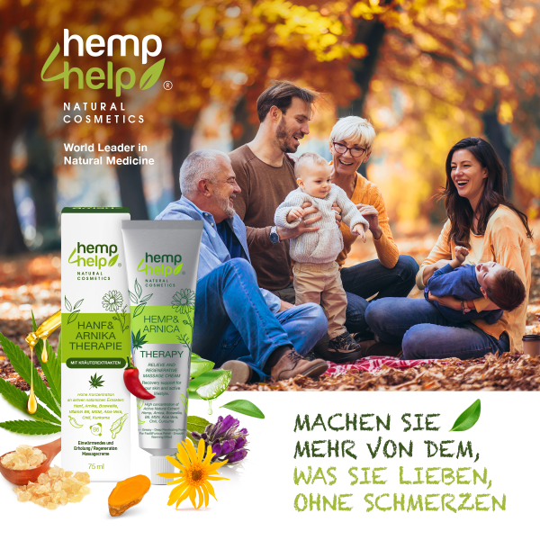 Hemp&Arnica Therapy Cream 75ml - Bruising and Swelling, Pain and Inflammation relief. High Concentration of Hemp-Arnika-Boswellia-Vitamin B6 & MSM, Aloe Vera, Shea Butter, Chili & Turmeric