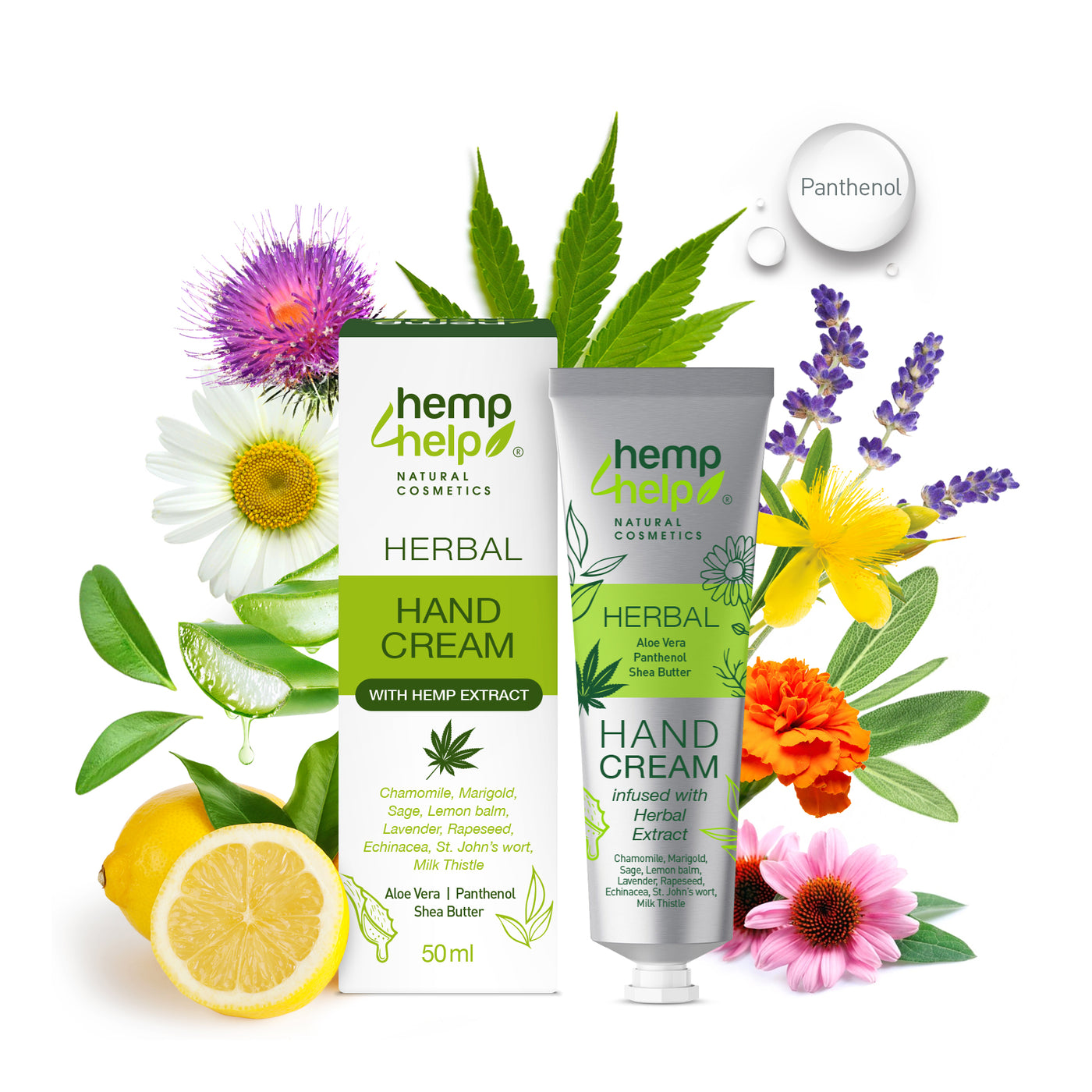 Natural Hand Cream -  Intensive Advanced Care Moisturizing&Healing-Bio Shea Butter,Hemp,Aloe Vera,Chamomile,Lavender-50ml For Normal To Dry Hands,Absorbs Quickly,Plastic Free Packaging