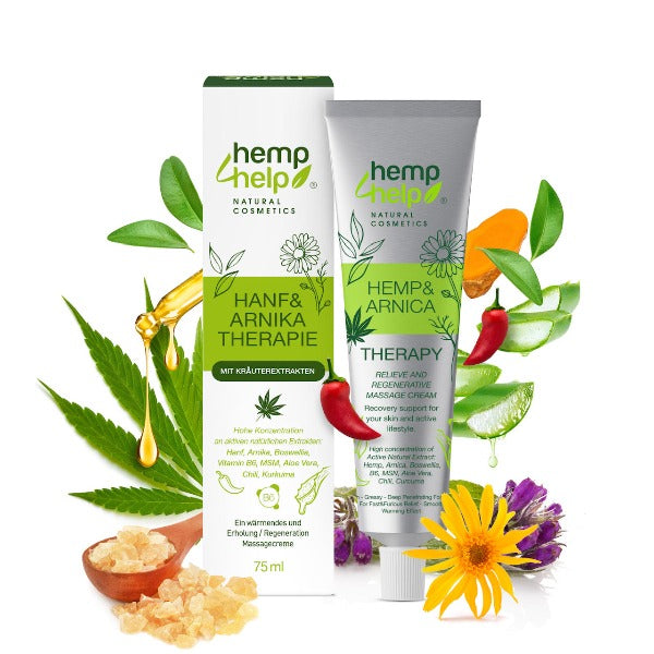 Hemp&Arnica Therapy Cream 75ml - Bruising and Swelling, Pain and Inflammation relief. High Concentration of Hemp-Arnika-Boswellia-Vitamin B6 & MSM, Aloe Vera, Shea Butter, Chili & Turmeric
