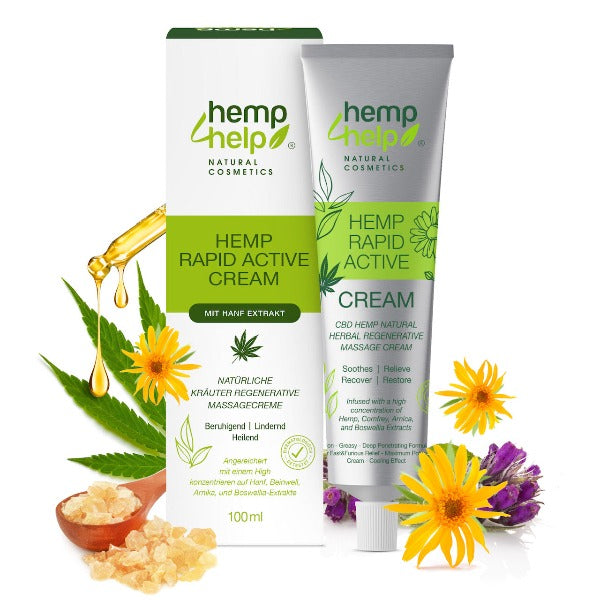 Rapid Active Cream - Joint & Muscle Active Rapid  Relief Cream- High Strength Hemp, Arnica, Boswelia, Comfrey. Unique Herbal Formula  Rich in Natural Extracts . Relieves Inflammation, Muscle, Joint, Back, Knee, Nerves & Arthritis Pain 100ml